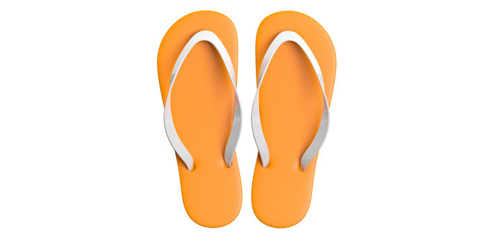 Summer beach vacation. Flip flops isolated cut out on white background, top view. 3d illustration