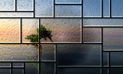 Mosaic Glass 1 - Landscape 1 Tree in Water