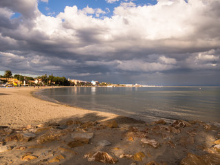 Beach with storm clouds a sunset in the Mar Menor