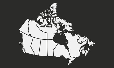 Map of the Canada with provinces and territories isolated on a black background. Vector illustration