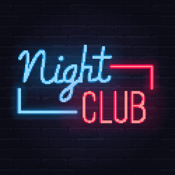 Night club neon sign. Night club logo, emblem. Light banner. Vector illustration.