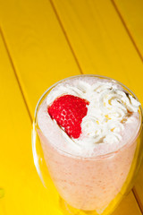 Strawberry vegan smoothie. Vivid colorful sweet summer dessert drink