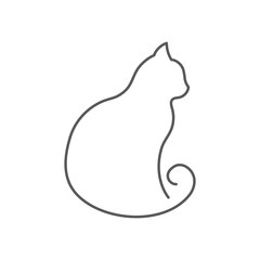 Cat continuous line drawing. Cute pet sits with twisted tail side view isolated on white background.