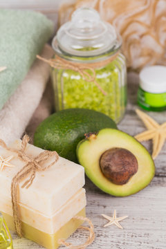 Natural cosmetic oil and natural handmade soap with avocado