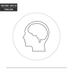 Head and brain thin line flat icon. Vector Illustration.