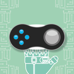 virtual reality gamepad game controller hand with glove vector illustration