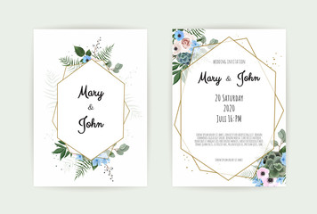 Vector invitation with handmade floral elements. Wedding invitation cards with floral elements