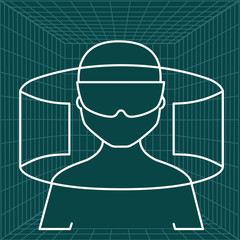 silhouette man glasses virtual reality 360 panorama green background vector illustration