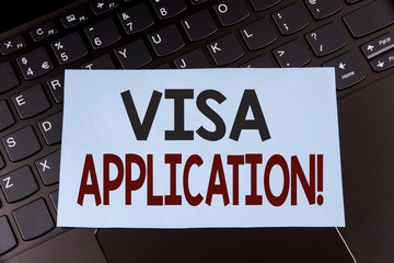 Text sign showing Visa Application Motivational Call. Conceptual photo sheet to provide your basic information written on Sticky Note Paper placed on the Laptop.