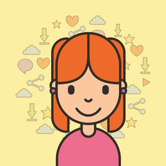 portrait happy girl and social media icons vector illustration