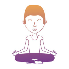 cartoon man doing lotus position over white background, colorful design. vector illustration