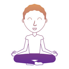 cartoon man doing lotus position over white background, colorful design. vector illustration