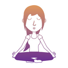 cartoon woman doing yoga with lotus posture over white background, colorful design. vector illustration