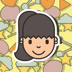 happy girl face on social media background vector illustration