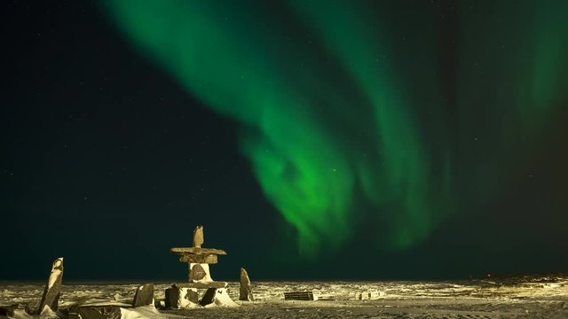 Aurora Borealis Over Inuksuk Time-Lapse