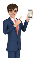 3D illustration character - A business man who operates a smart-phone.