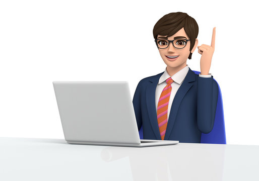 3D illustration character - A business man who talks while watching a note PC.