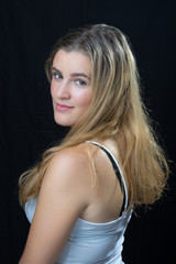 Naklejka premium portrait of young pretty cute blonde girl. Beautiful woman posing