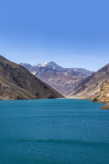 cajon del maipo lagoon in the andes mountain range