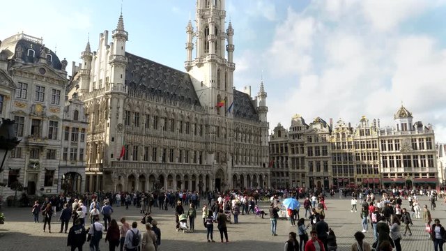 a tilt up view of the amazing city hall in grand place of brussels, belgium