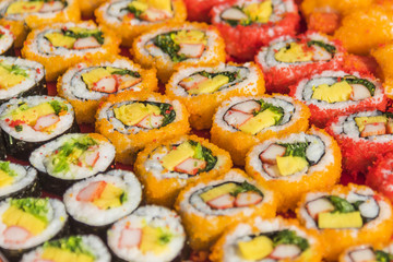 Colorful assortment of Sushi rolls