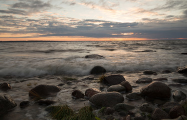 Sunset over the baltic ocean after a summers day, southern of sweden