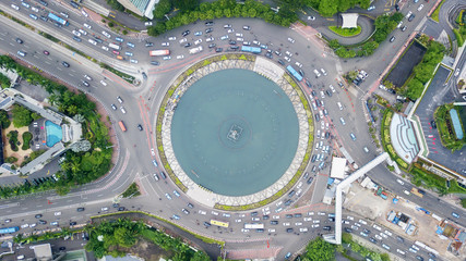 Traffic jam on Hotel Indonesia roundabout