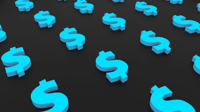 Many signs of dollar on black background, 3d Illustration, computer rendering
