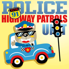 Animal police patrol with a traffic light and logo, vector cartoon illustration