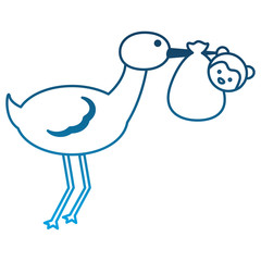 cute stork carrying baby monkey in blanket vector illustration degraded color