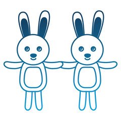 couple of friendly bunnies holding hands vector illustration degraded color