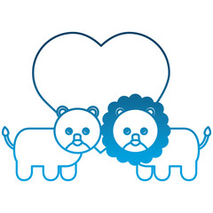 cute couple lions toys with heart in love vector illustration degraded color