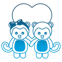 cute couple monkeys holding hands in heart love vector illustration degraded color