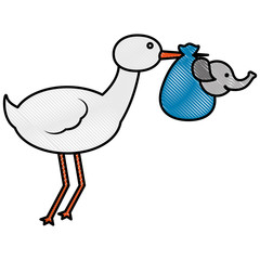 cute stork carrying baby elephant in blanket vector illustration drawing