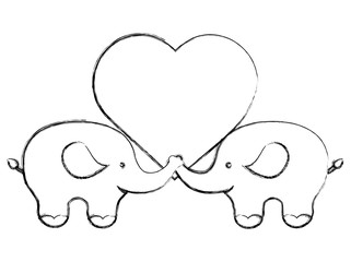 pair of elephants with love heart vector illustration sketch