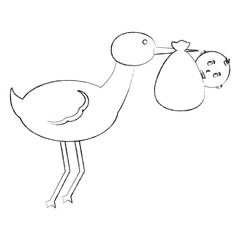 cute stork carrying baby in blanket vector illustration sketch