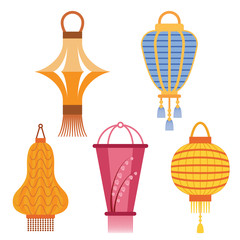 Chinese lantern light paper holiday celebrate asian graphic celebration lamp vector illustration.