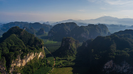 Fototapeta na wymiar aerial view landscape of Mountain in Krabi Thailand