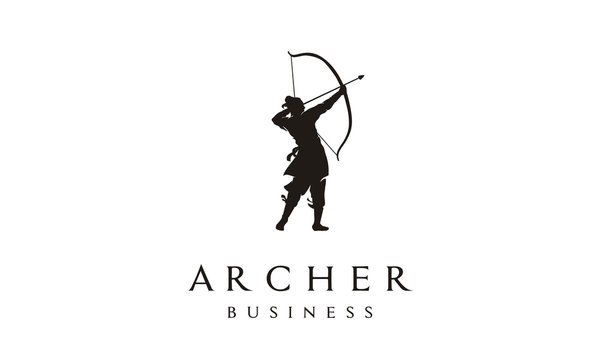 Elegant Silhouette Archer, Chinese Warrior With Bow Arrow Logo Design 