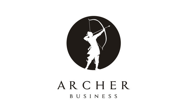 Elegant Silhouette Archer, Chinese Warrior With Bow Arrow Logo Design 