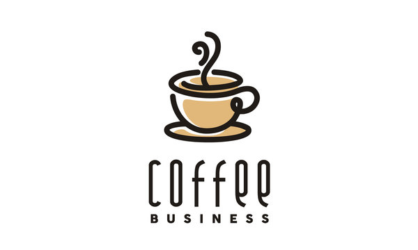 Brown Coffee Cup Smoke, Cafe Bar Barista simple line logo design inspiration