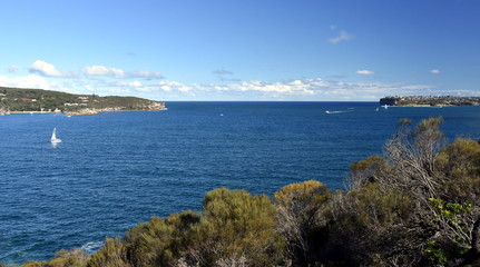 Fototapeta na wymiar North Head and South Head view from Dobroyd Head lookout in Sydney Harbour.