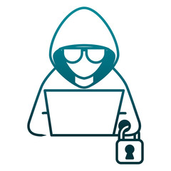 hacker with laptop and padlock character vector illustration
