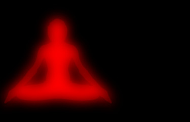 Yoga Meditation Pose with Blue Energy Aura light on Light Blue background gradient illustration lotus position