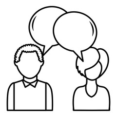 dialog between man and woman with text bubbles vector illustration outline