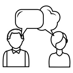 dialog between man and woman with text bubbles vector illustration outline