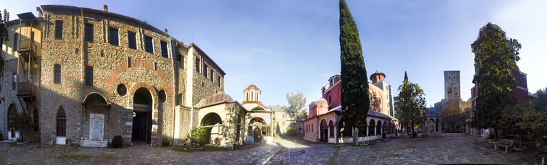 Fototapeta na wymiar Internal view of Monastery at Holy Mount Athos, Chalkidiki, Greece