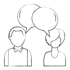 dialog between man and woman with text bubbles vector illustration sketch