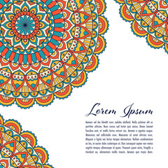 Ethnic mandala decorative background. Greeting card or invitation template. Hand drawn vector illustration