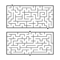 A set of two rectangular labyrinths. Simple flat vector illustration isolated on white background. Developmental game for children.